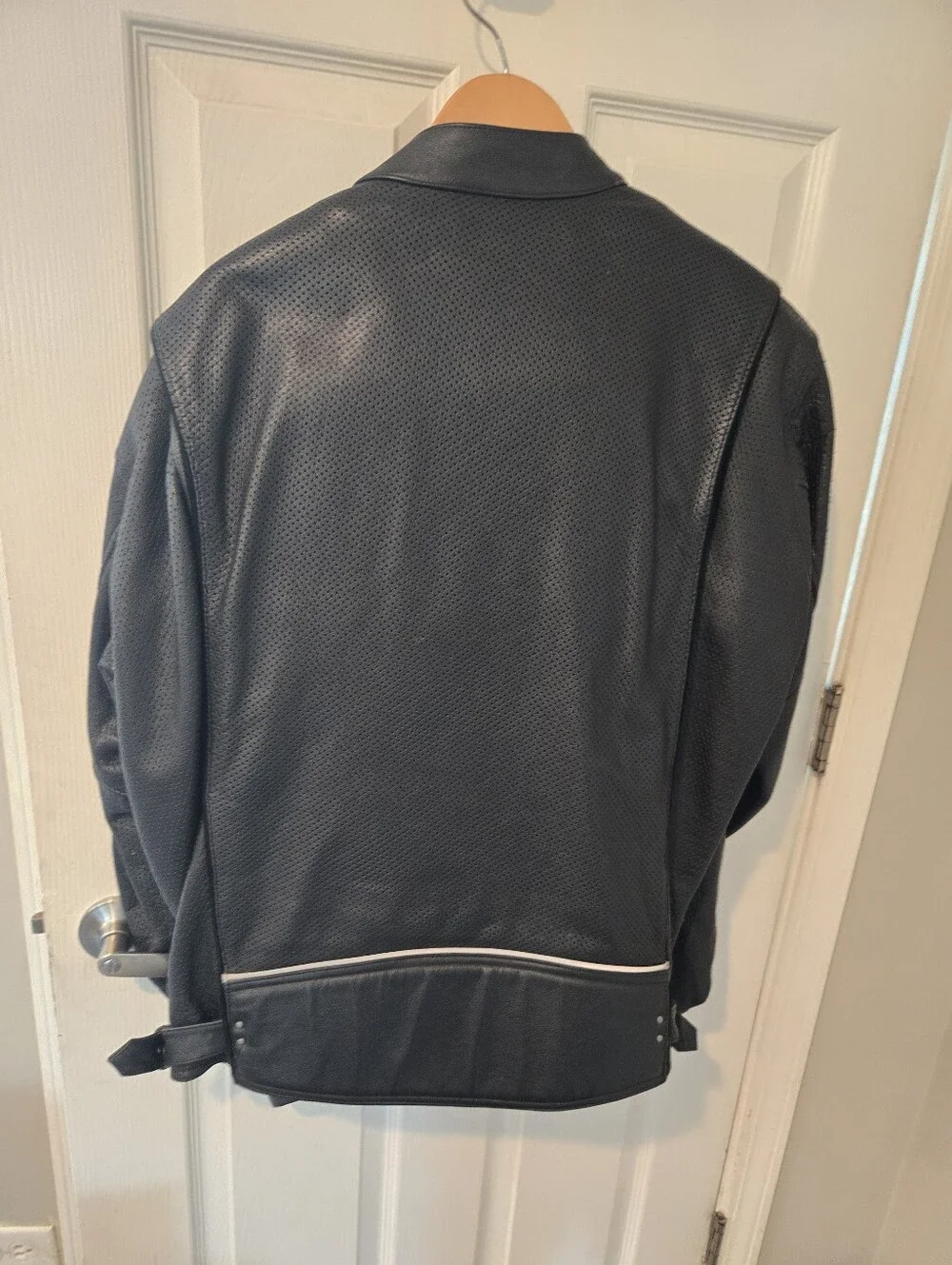 Men's Black Perforated Leather Jacket - Sporty Zip Front XXL